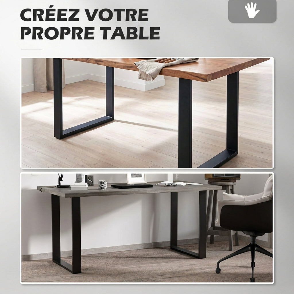 Lot de 2 pieds rectangulaires en acier noir pour table - hauteur 72 cm - design contemporain-6