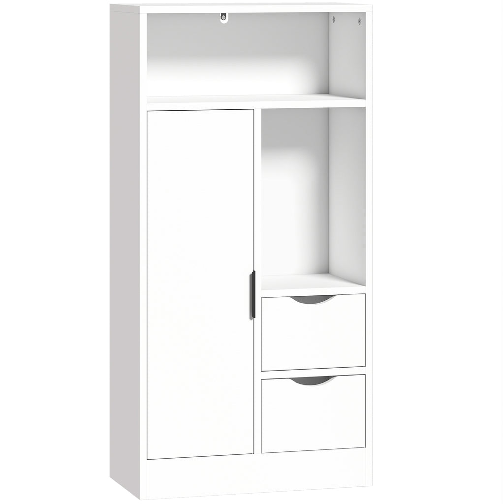 Meuble de salle de bain, meuble de rangement étroit avec 2 tiroirs, compartiments ouverts, 50x25x100cm, blanc-0