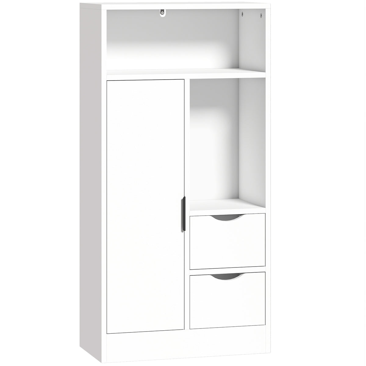 Meuble de salle de bain, meuble de rangement étroit avec 2 tiroirs, compartiments ouverts, 50x25x100cm, blanc-0