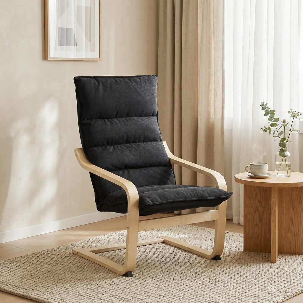 Fauteuil Salon, Fauteuil de Loisirs Moderne, Fauteuil Chambre avec Accoudoirs Incurvés, Coussins, 67 x 83 x 105 cm, Noir-1