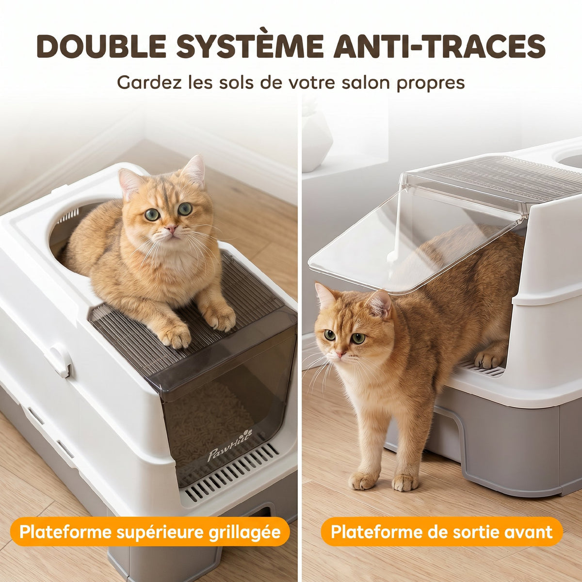 Bac à Litière pour Chat en Inox, Tiroir Coulissant, Couvercle Amovible, Pelle, Sacs Filtrants，Pédale, 60x40x45cm, Gris-4