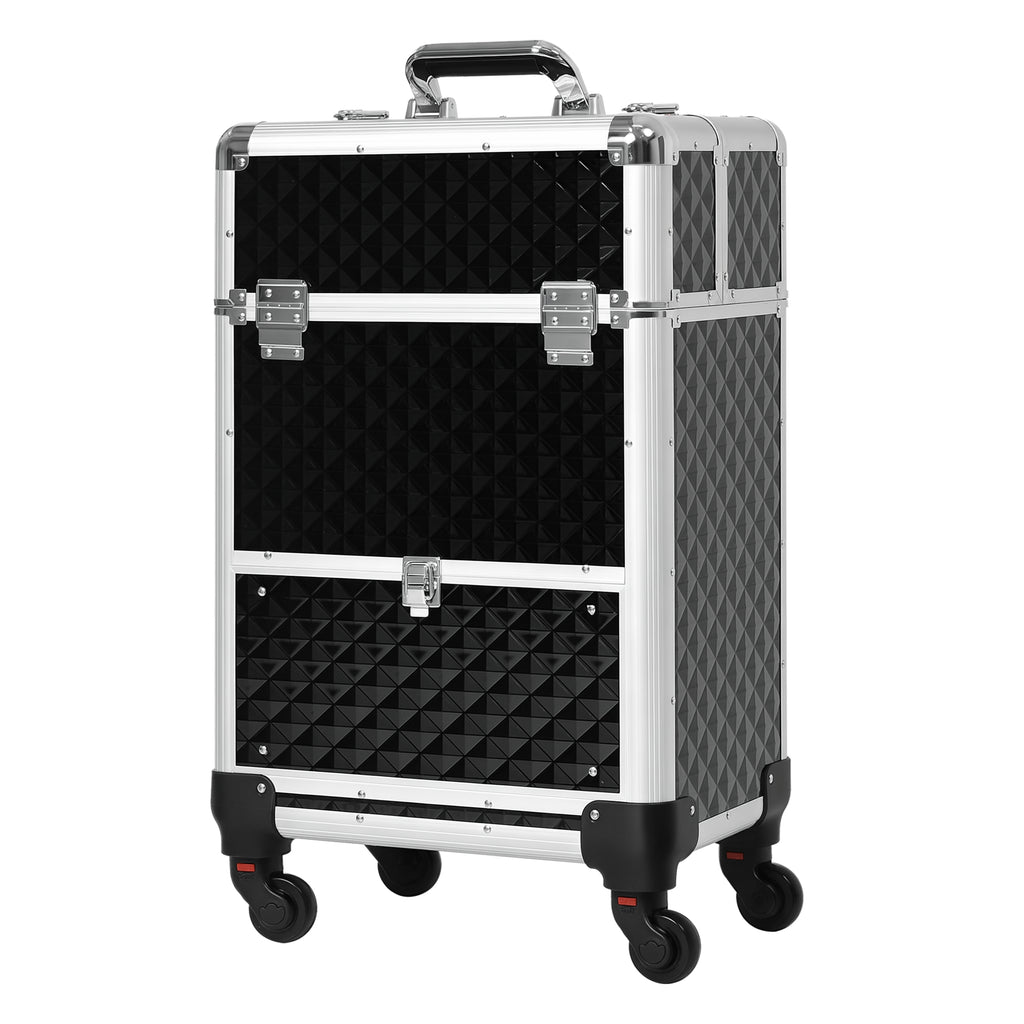 Valise trolley maquillage mallette cosmétique vanity poignée télescopique réglable 34L x 25l x 62H cm alu. noir-0