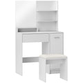 Ensemble coiffeuse avec miroir et tabouret, tiroir, armoire étagère réglable pour la chambre 80l x 40P x 132H cm, blanc-0