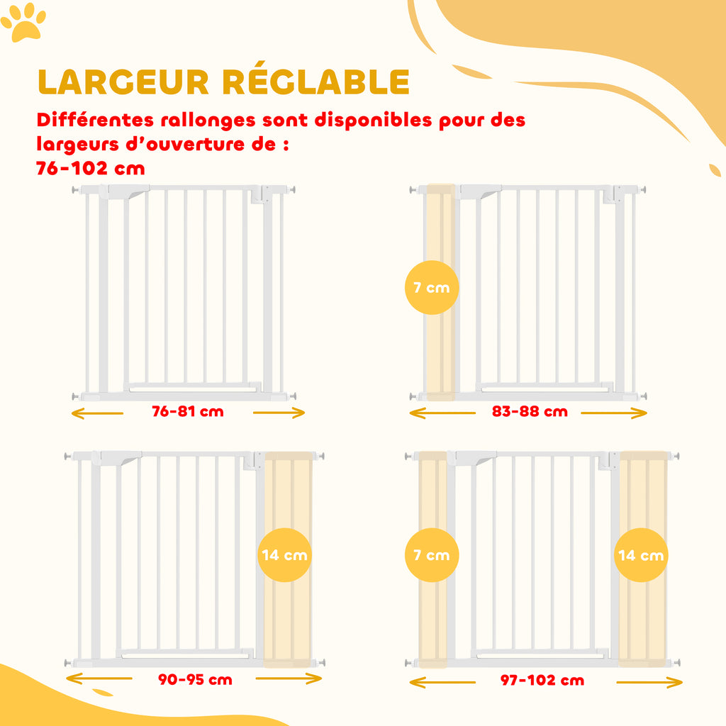 Barrière de sécurité pour chiens et bébés 76 à 102 cm avec extension fixation par pression sans perçage blanc-3