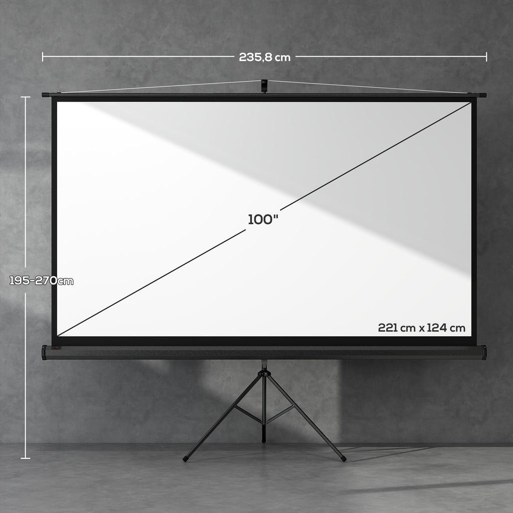 Écran de projection 100 pouces avec support trépied hauteur réglable, écran 4K HD 16:9-2