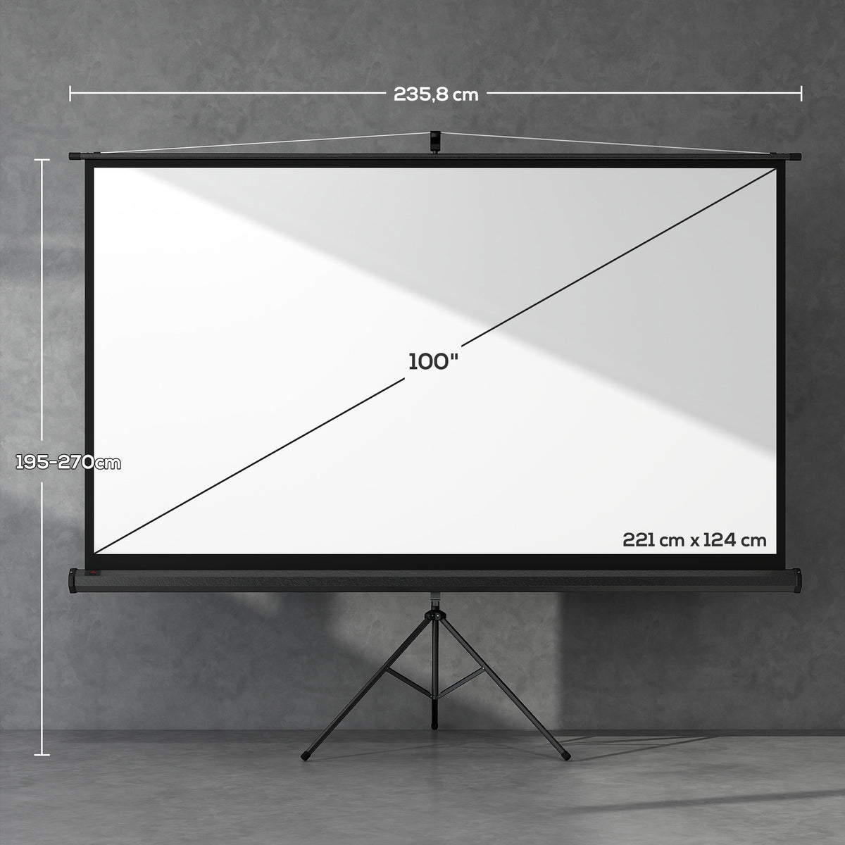 Écran de projection 100 pouces avec support trépied hauteur réglable, écran 4K HD 16:9-2