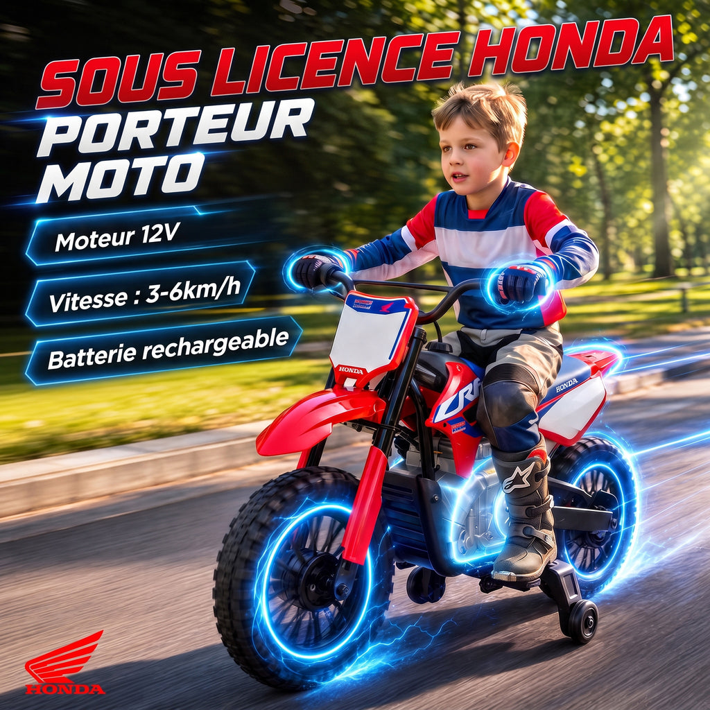 Moto Électrique Enfants sous Licence HONDA 12 V, Vitesse 3-6 Km/h, Voiture Électrique Enfants 3-8 ans, Rouge et Bleu-3