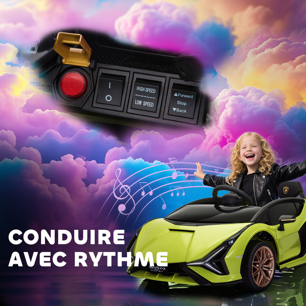 Voiture électrique Enfants de Sport Véhicule électrique Lamborghini Sian 12 V - V. Max. 5 Km/h avec Télécommande 2,4G Effets sonores + Lumineux Vert-6