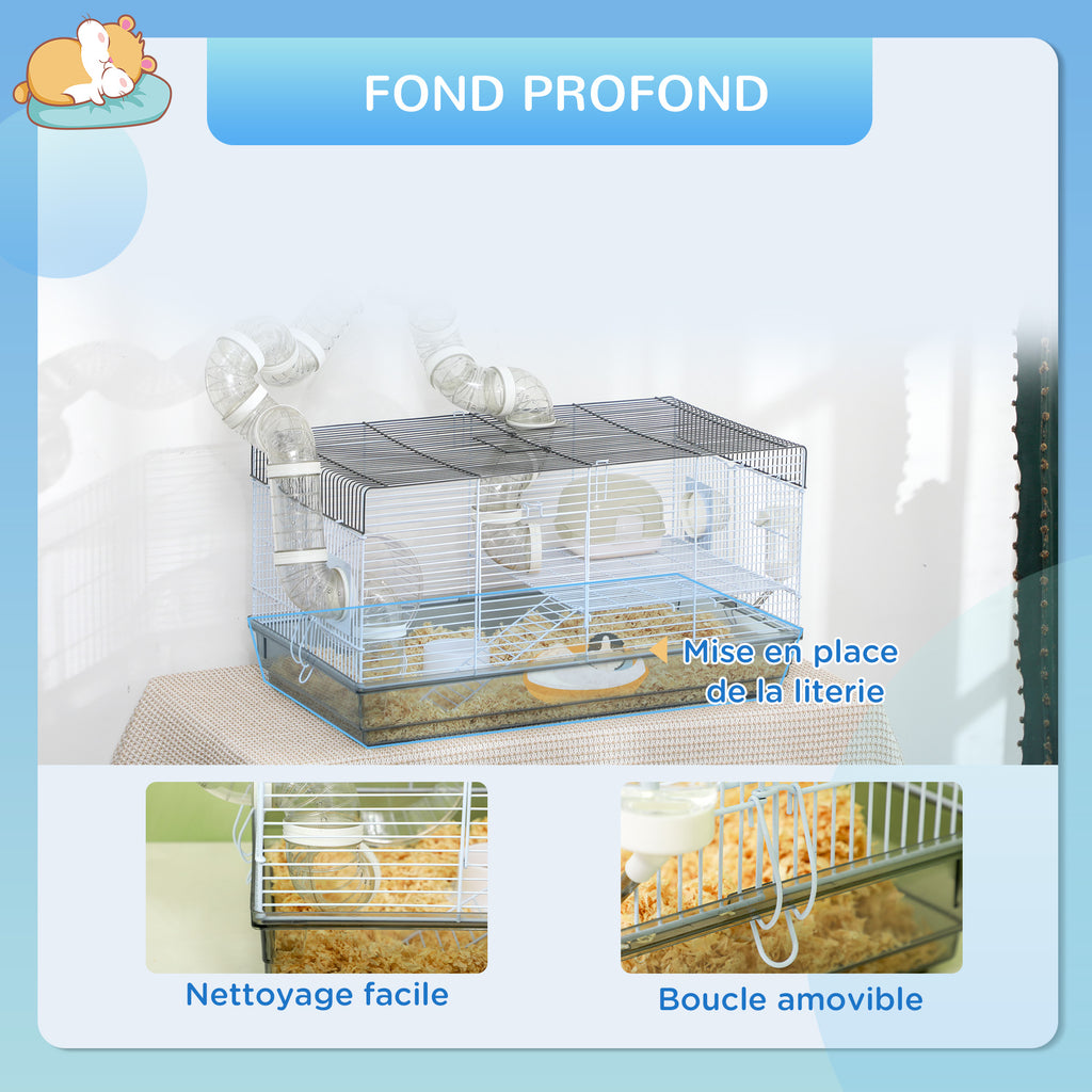 Cage hamster cage rongeur avec tunnel et accessoires inclus fil d'acier 58 x 32 x 31 cm gris-5
