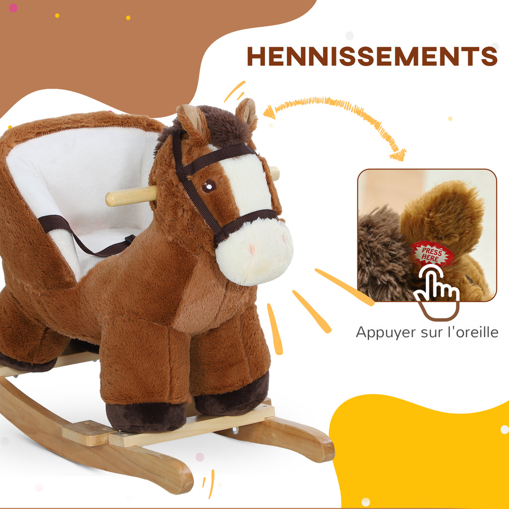 Cheval à bascule pour enfants jouet à bascule bébé de 18 à 36 mois avec effet sonore base en bois ceinture de sécurité-3