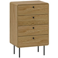 Commode 4 tiroirs, meuble de rangement étroit avec pieds en acier, coins arrondis, 60 x 39 x 91,5 cm, chêne-0