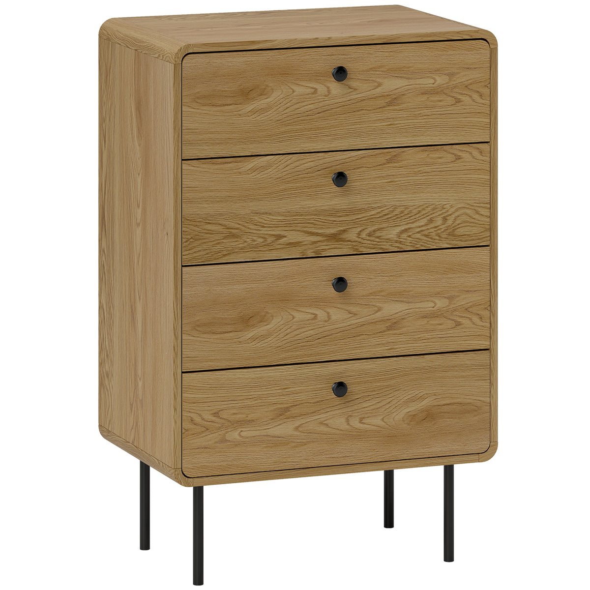 Commode 4 tiroirs, meuble de rangement étroit avec pieds en acier, coins arrondis, 60 x 39 x 91,5 cm, chêne-0