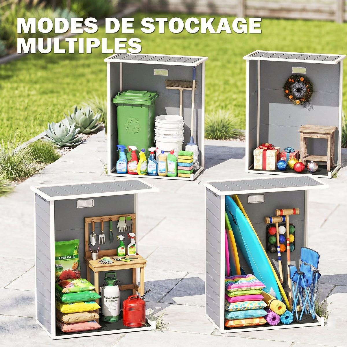 Abri de jardin 1,14 m² pour outils - porte verrouillable, aération et fenêtre - dim. 151L x 92l x 193H cm  - plastique, gris-7