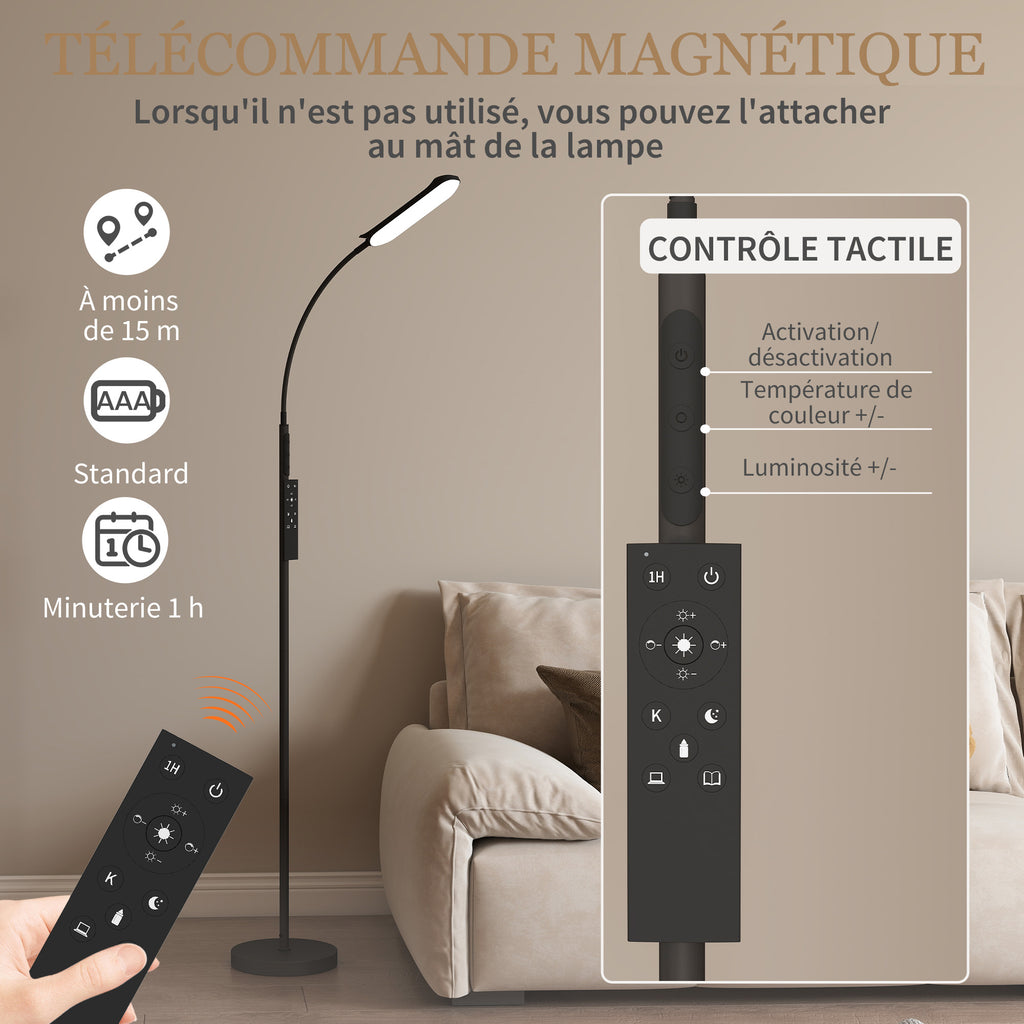 Lampadaire sur pied de salon avec télécommande, contrôle tactile, température couleur et luminosité réglables, noir-6