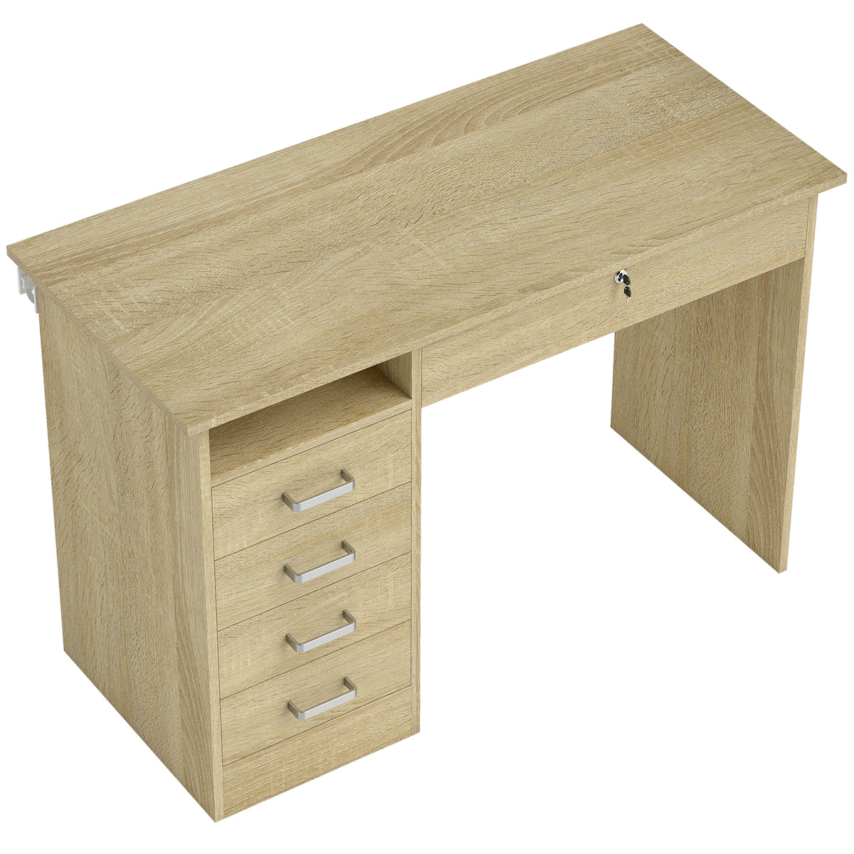 Bureau moderne avec 5 tiroirs, grand plateau, 1 compartiment ouvert, tiroir verrouillable, 110 x 50 x 76cm, chêne-0