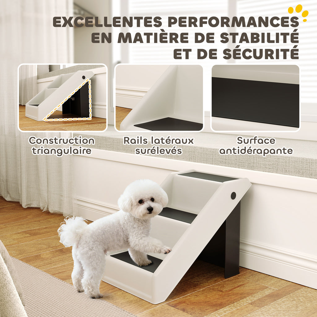 Escalier pour chien pliant à 3 marches antidérapantes escalier pour animaux en plastique 53 x 30,5 x 36,5 cm crème-3