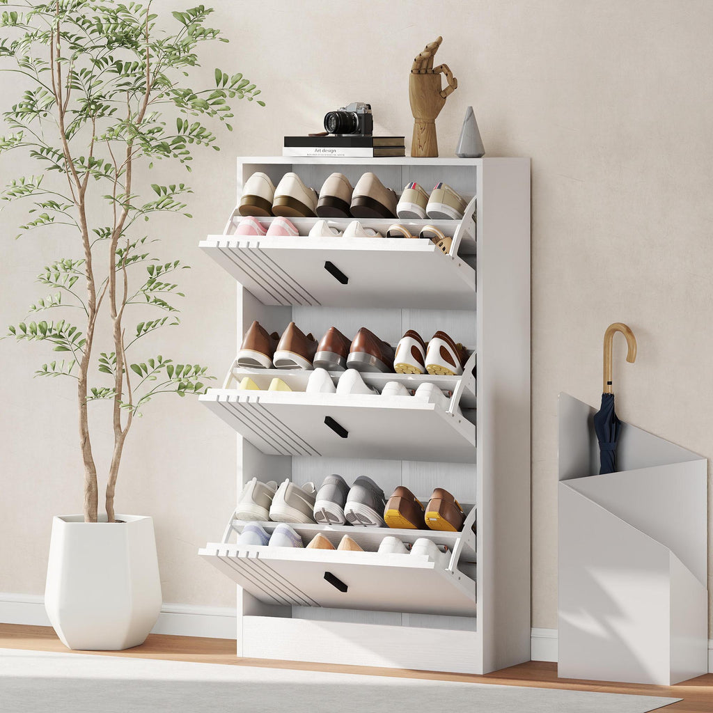 Meuble à chaussures armoire à chaussures à 3 abattants 18 paires grande capacité en bois 63 x 24 x 117 cm blanc-6