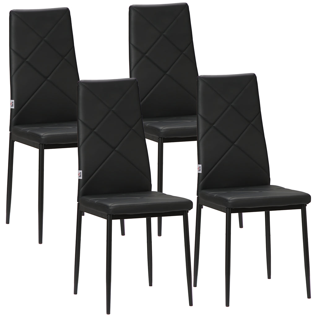 Lot de 4 chaises de salle à manger avec dossier haut, revêtement synthétique et pieds en acier, noir-0
