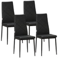 Lot de 4 chaises de salle à manger avec dossier haut, revêtement synthétique et pieds en acier, noir-0
