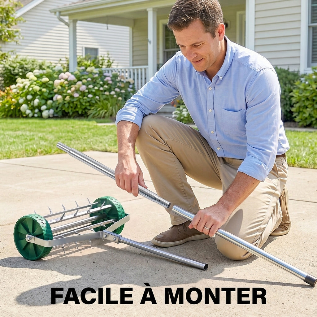 Rouleau aérateur pour pelouse avec manche réglable en 3 sections 139 x 43,5 x 15 cm Vert-5