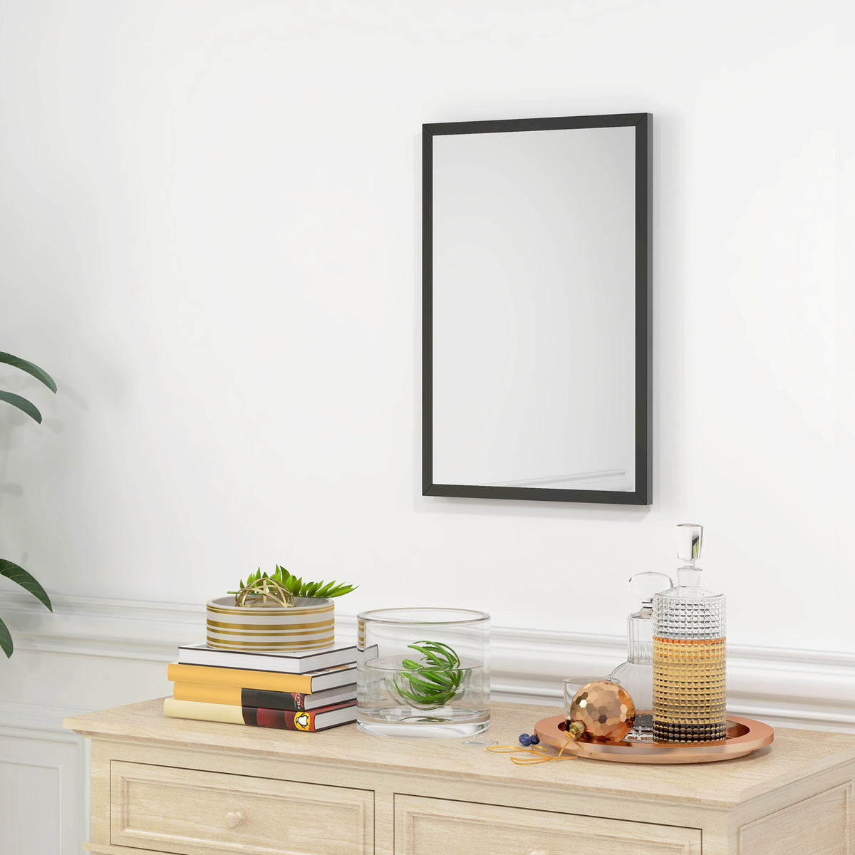 Miroir mural rectangulaire 60 x 40 cm, cadre en bois noir, idéal pour la salle de bain, salon ou chambre-1