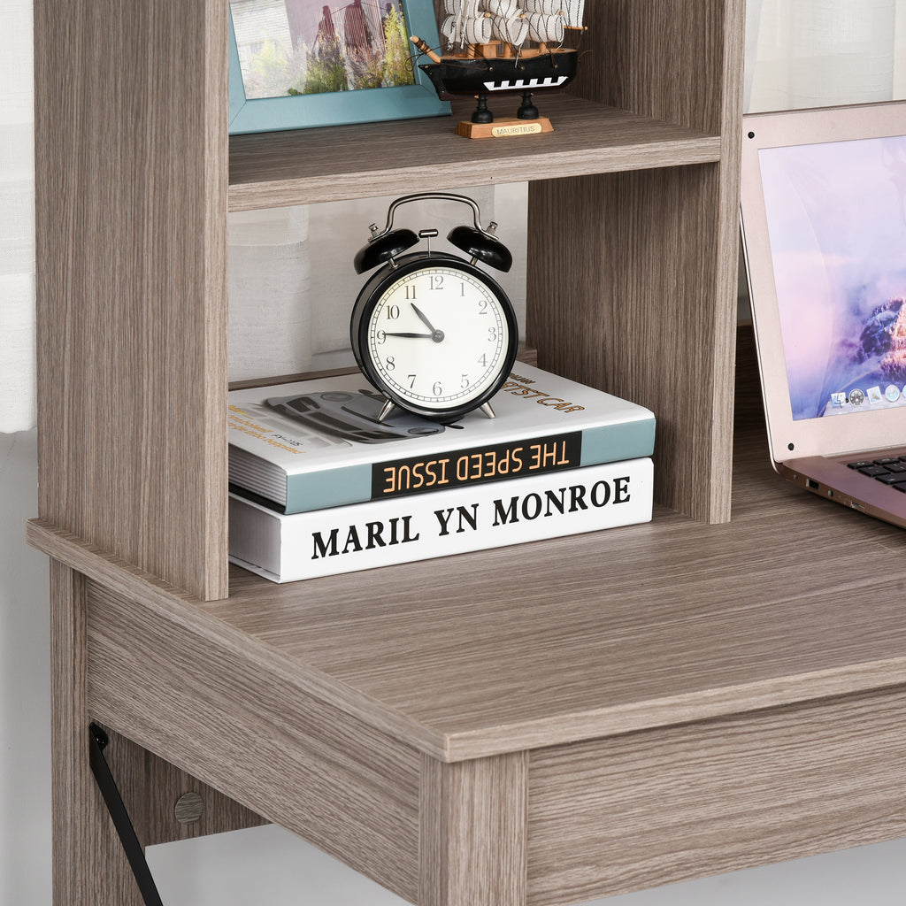 Bureau avec rangement bibliothèque en bois moderne avec étagères et grand plateau pour petits espaces maison-6