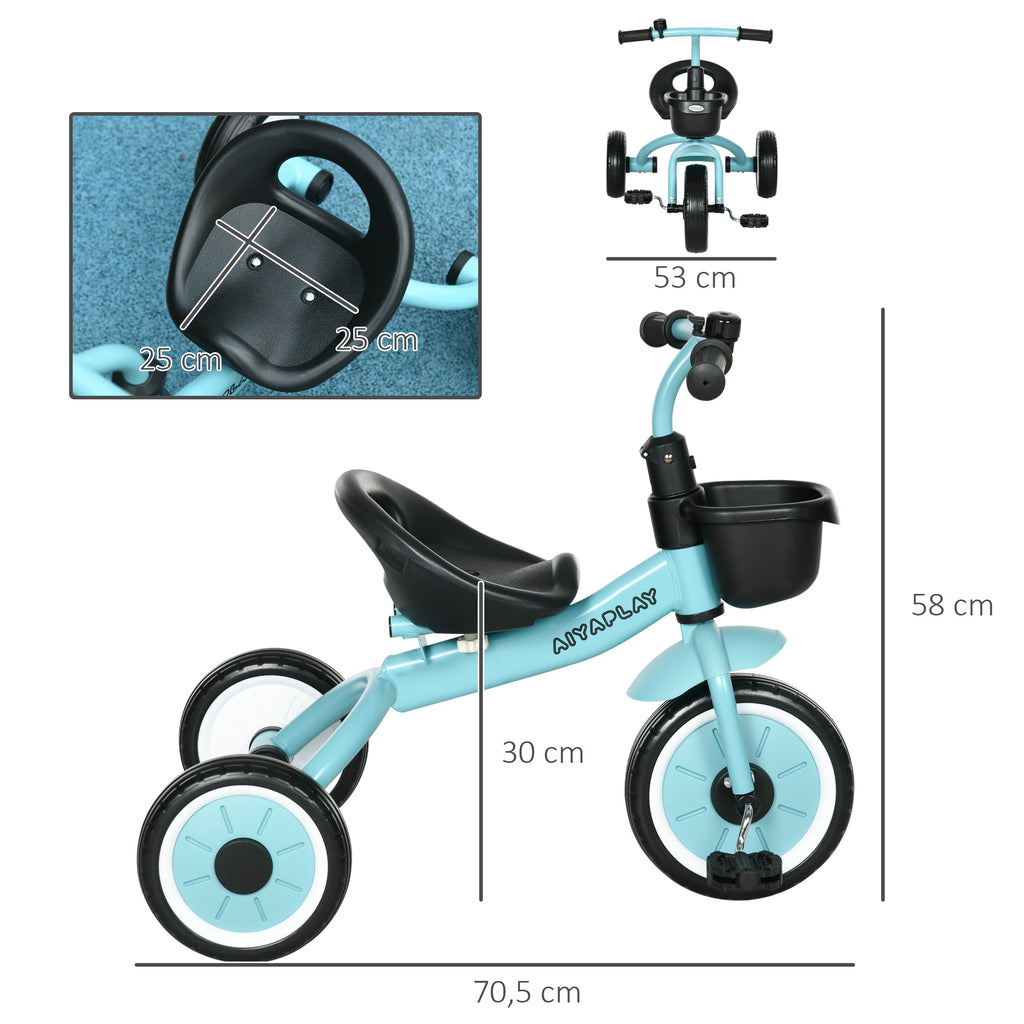 Tricycle enfants avec sonnette et panier selle réglable avec dossier - pour enfant de 2 à 5 ans bleu-2