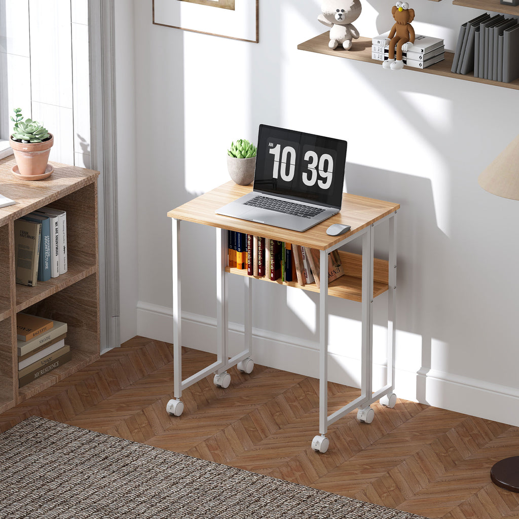 Bureau pliable sur roulettes 63 x 50 cm avec étagère et sac de rangement, bois naturel-9