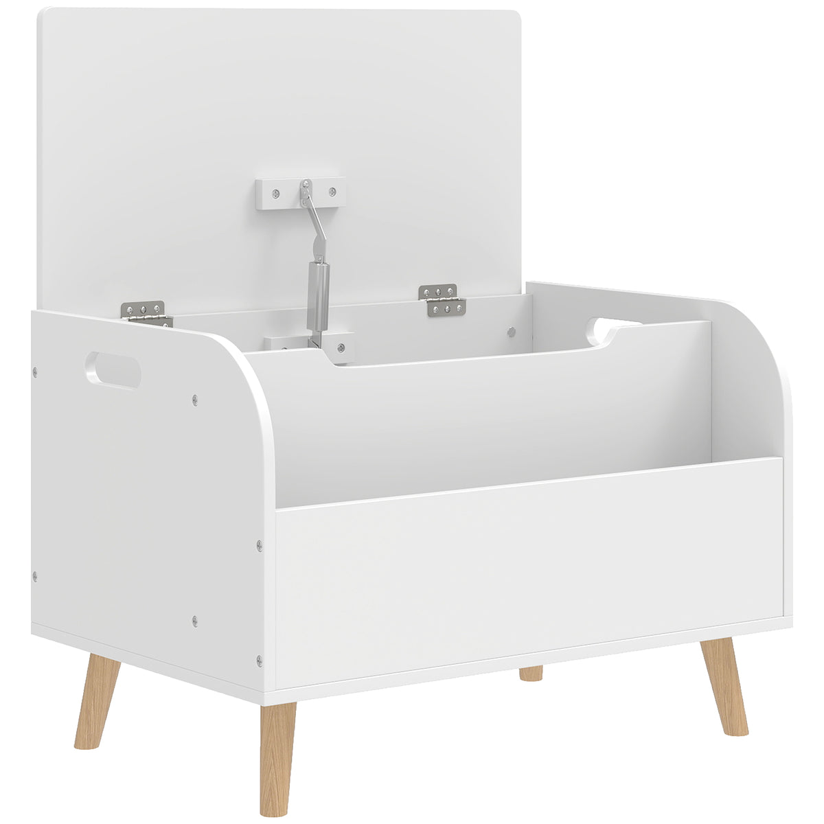 Coffre à jouet enfant, coffre de rangement enfant, couvercle rabattable et compartiment ouvert, 60x40x43cm, blanc-0