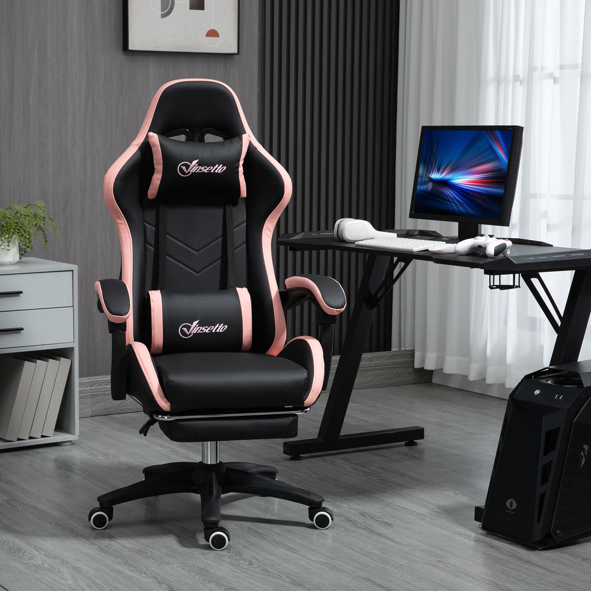 Chaise gaming fauteuil gaming ergonomique avec dossier inclinable à 135° et soutien lombaire, 65 x 65 x 121-129 cm rose-9
