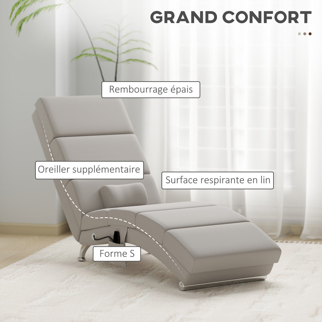 Fauteuil relax salon fauteuil de massage et chauffage meridienne avec télécommande et oreiller, tissu effet lin, crème-4
