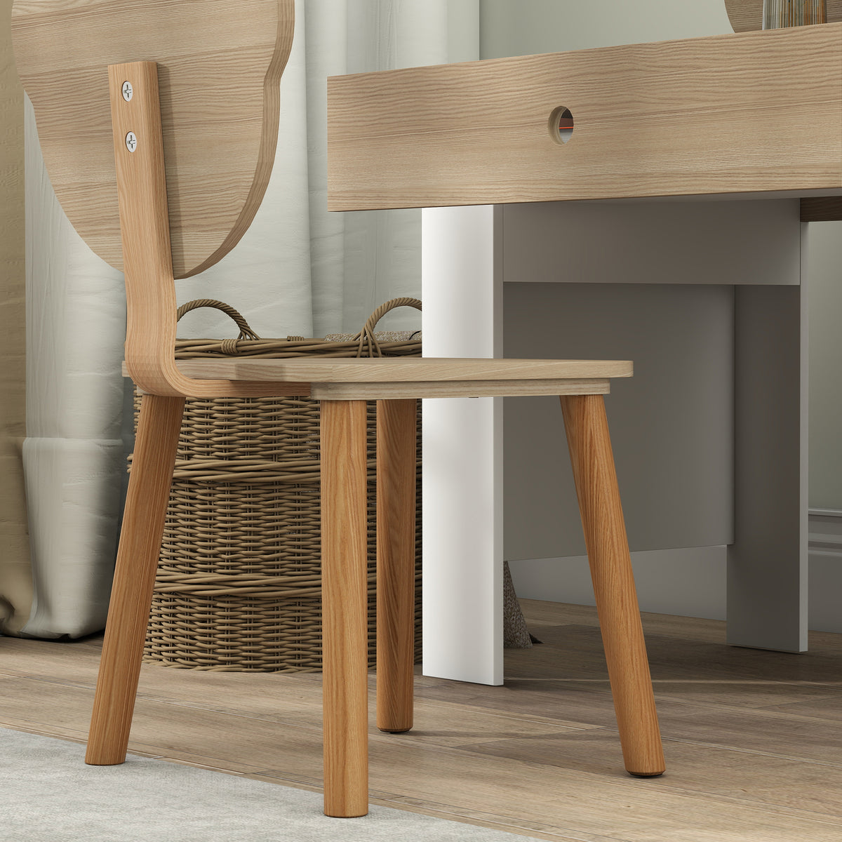 Bureau enfant avec chaise, table enfant et chaise avec tiroir et large plateau, 80 x 41 x 74,5 cm, bois naturel-7