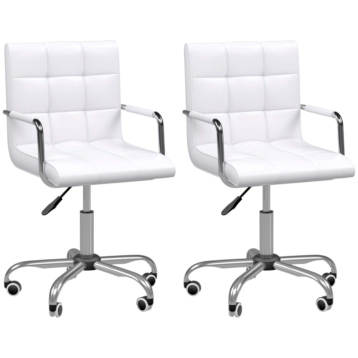 Lot de 2 chaises de bureau fauteuil manager pivotant hauteur réglable revêtement synthétique capitonné blanc-0