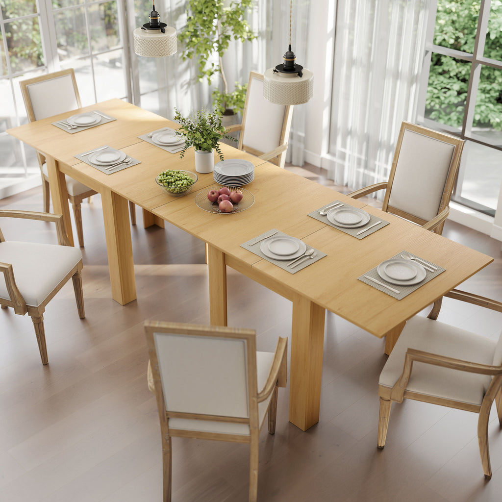 Table à manger extensible rectangle pour 4 à 6 personnes, table de cuisine 70-140 cm, patins en feutre, bois naturel-7