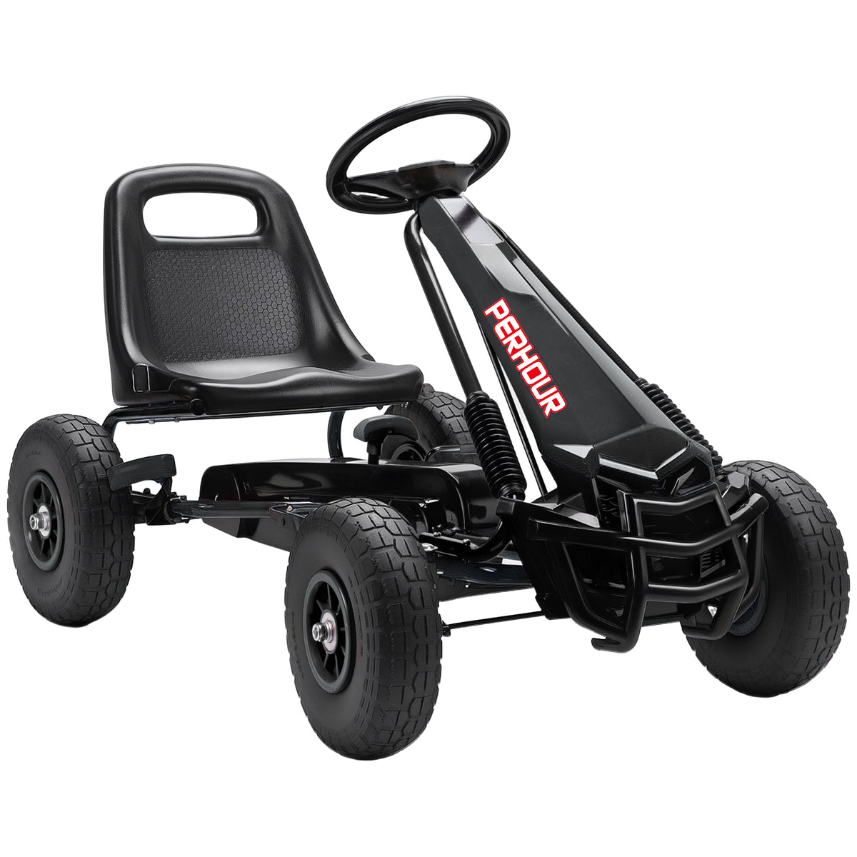 Kart à pédales Go-Kart pour enfants siège réglable pneus EVA embrayage manuel et frein 110 x 61 x 62 cm noir-0