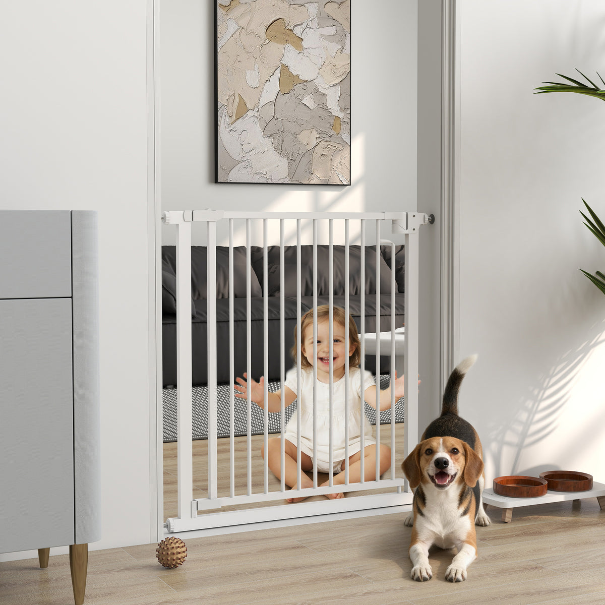 Barrière de sécurité pour chiens et bébés 76 à 80 cm avec extension fixation par pression sans perçage 76 à 80cm blanc-9
