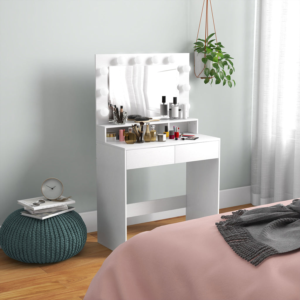 Coiffeuse avec miroir Hollywood, tiroirs, 3 modes d'éclairage, 10 ampoules, 80 x 40 x 135 cm, blanc-9