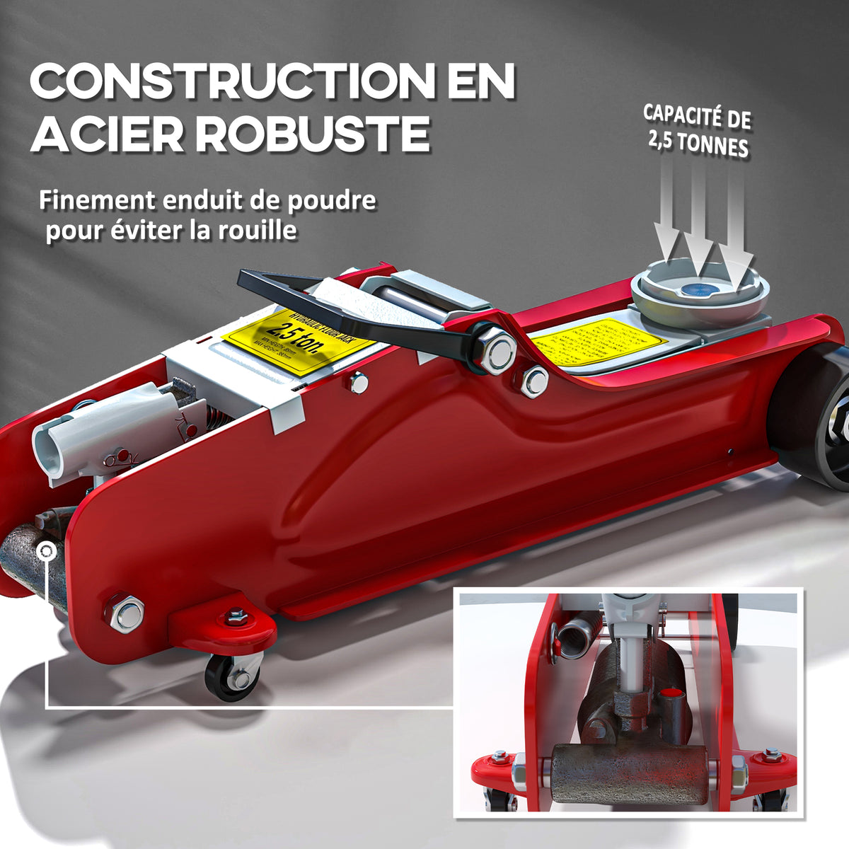 Cric hydraulique à profil bas, en acier robuste, Charge maximale de 2500 kg, capacité de levage de 8 à 38 cm, rouge-4