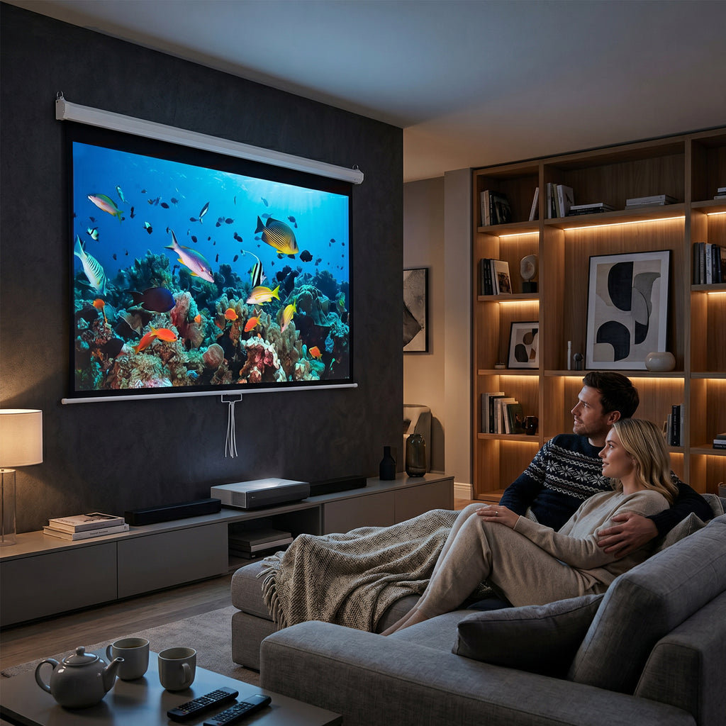 Écran de Projection 120" 4:3 HD 4K, Boîtier en Métal, Écran Hauteur Réglable Manuellement, 244x183cm, Blanc-9