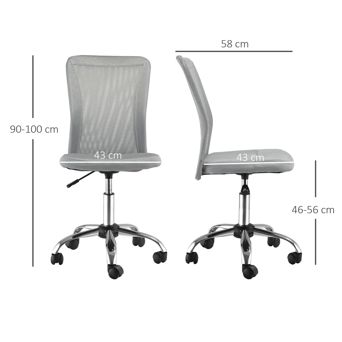 Lot 2 de chaises de bureau ergonomique hauteur réglable piètement chromé pivotant 360° revêtement maille gris-2