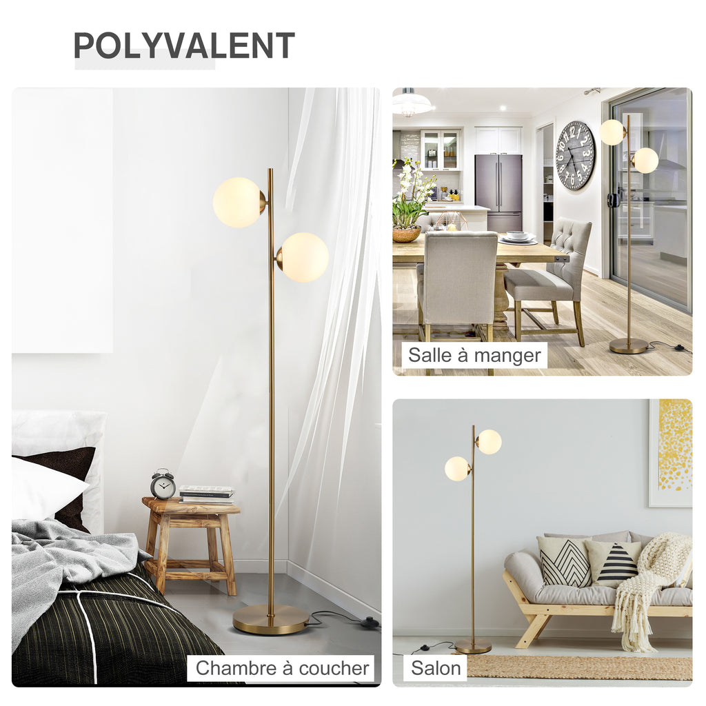 Lampadaire design lampadaire sur pied salon néo-rétro 2 Têtes boules max. 40 W métal doré-4