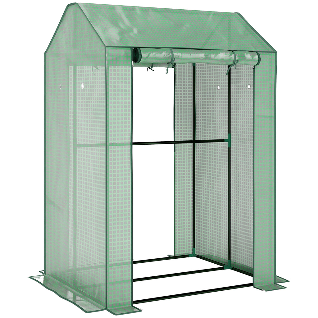 Serre de jardin avec 2 espaces et 2 portes enroulables - 0,8 m² Serre à tomates dim. 1L x 0,8l x 1,5H m, Acier et PE-0