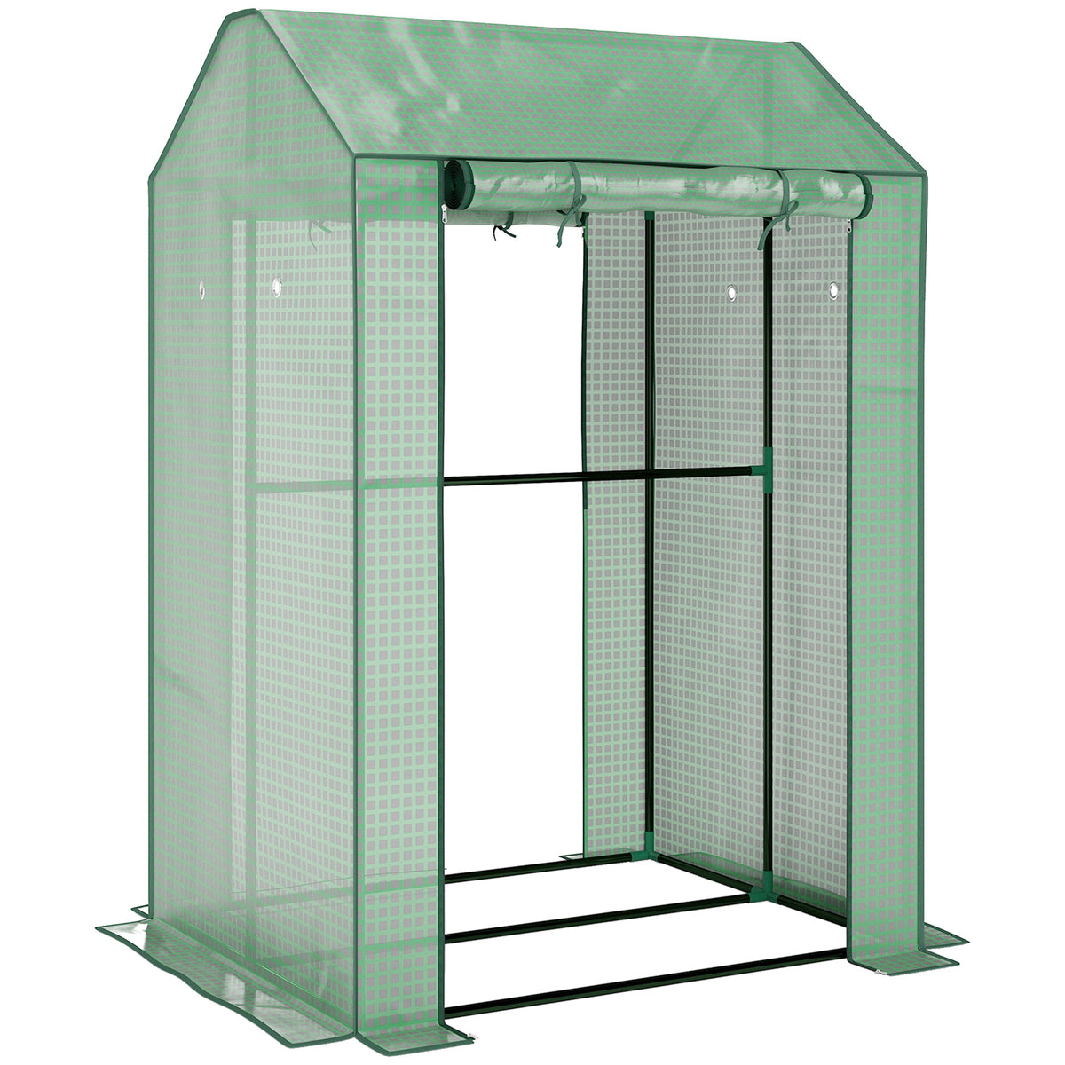 Serre de jardin avec 2 espaces et 2 portes enroulables - 0,8 m² Serre à tomates dim. 1L x 0,8l x 1,5H m, Acier et PE-0
