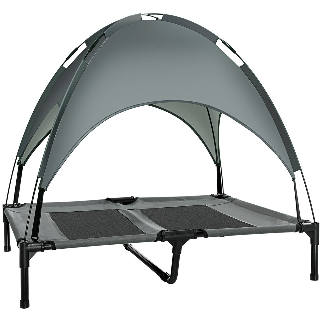 Lit pour chien chat sur pieds grand confort velum anti-UV tissu oxford micro-perforé + parasol + sac de transport inclus dim. 92L x 76l x 90H cm gris noir-0
