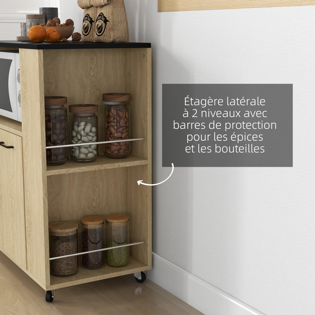 Desserte chariot cuisine multi rangements avec roulettes 75 x 40 x 80,5 cm-4