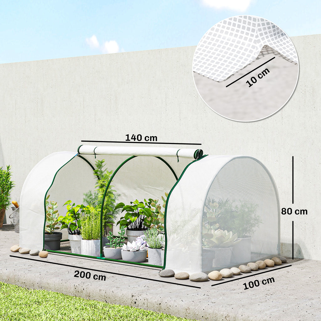 Serre de jardin mini serre serre à tomates 2 x 1 x 0,8 m porte zippée bâche PE acier blanc-2