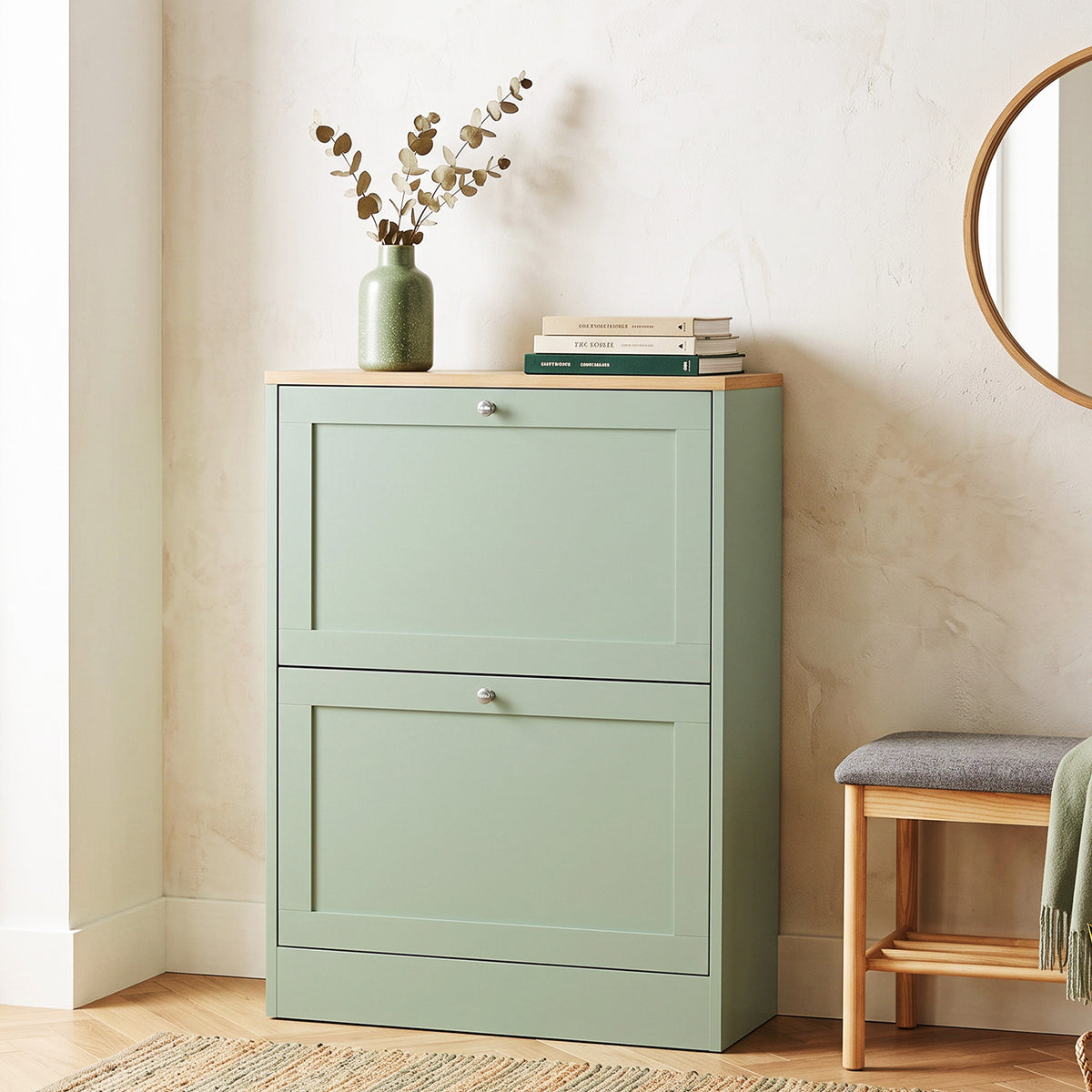 Meuble à Chaussures 12 Paires, Armoire à Chaussures Étroite avec 2 Tiroirs, Étagères Réglables, 60 x 23,5 x 80 cm, Vert-8