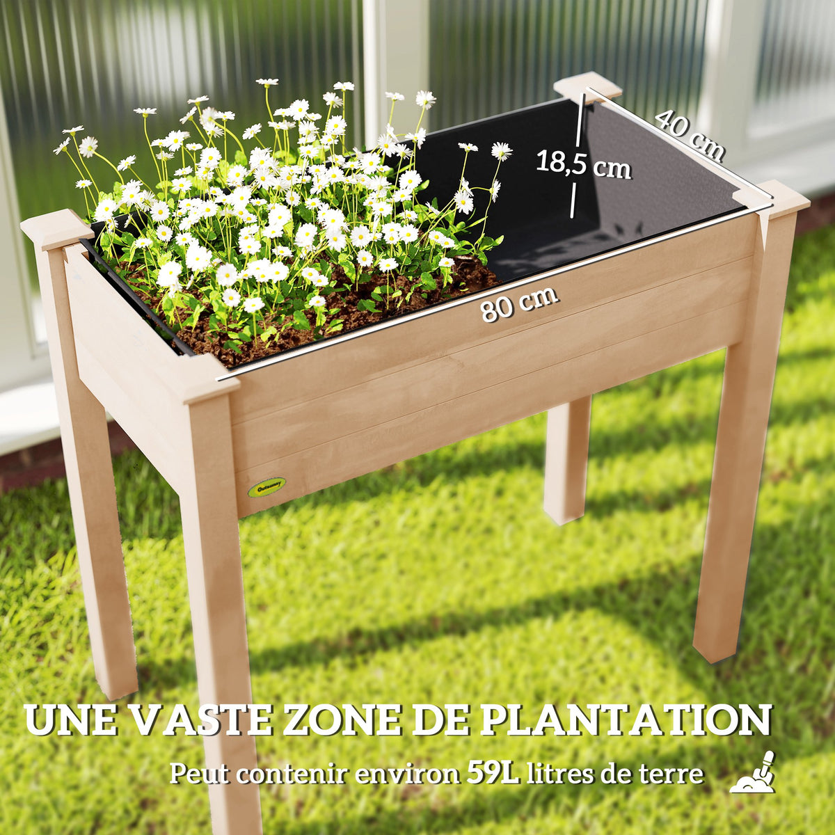 Jardinière surélevée en Bois, Carré Potager sur Pied surélevé, Trous de Drainage, Tissu non tissé, 86x46x76 bois naturel-3