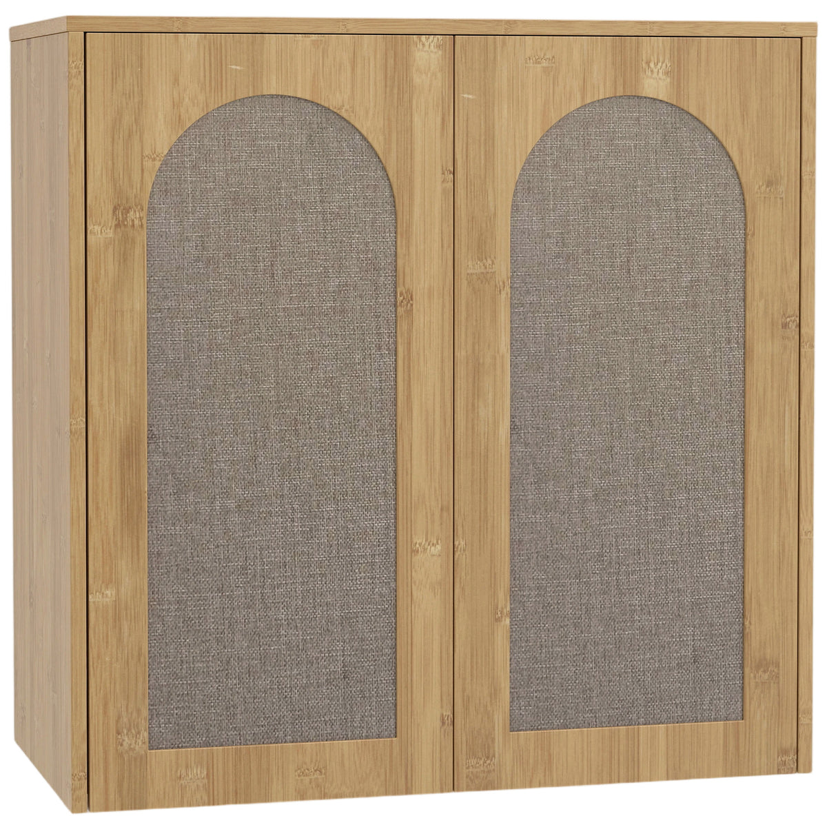 Armoire murale de salle de bain bohème avec 2 portes effet rotin à fermeture douce et étagère réglable, chêne-0