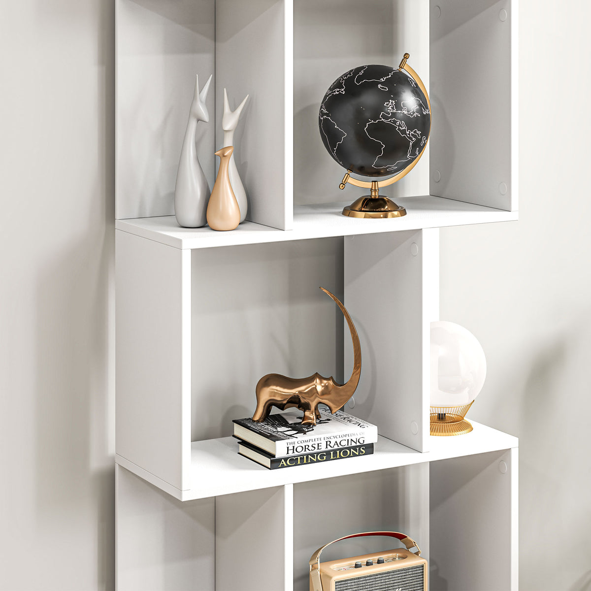Bibliothèque à 5 niveaux, meuble de rangement en forme de S avec étagères, 60 x 24 x 184,5 cm, blanc-8